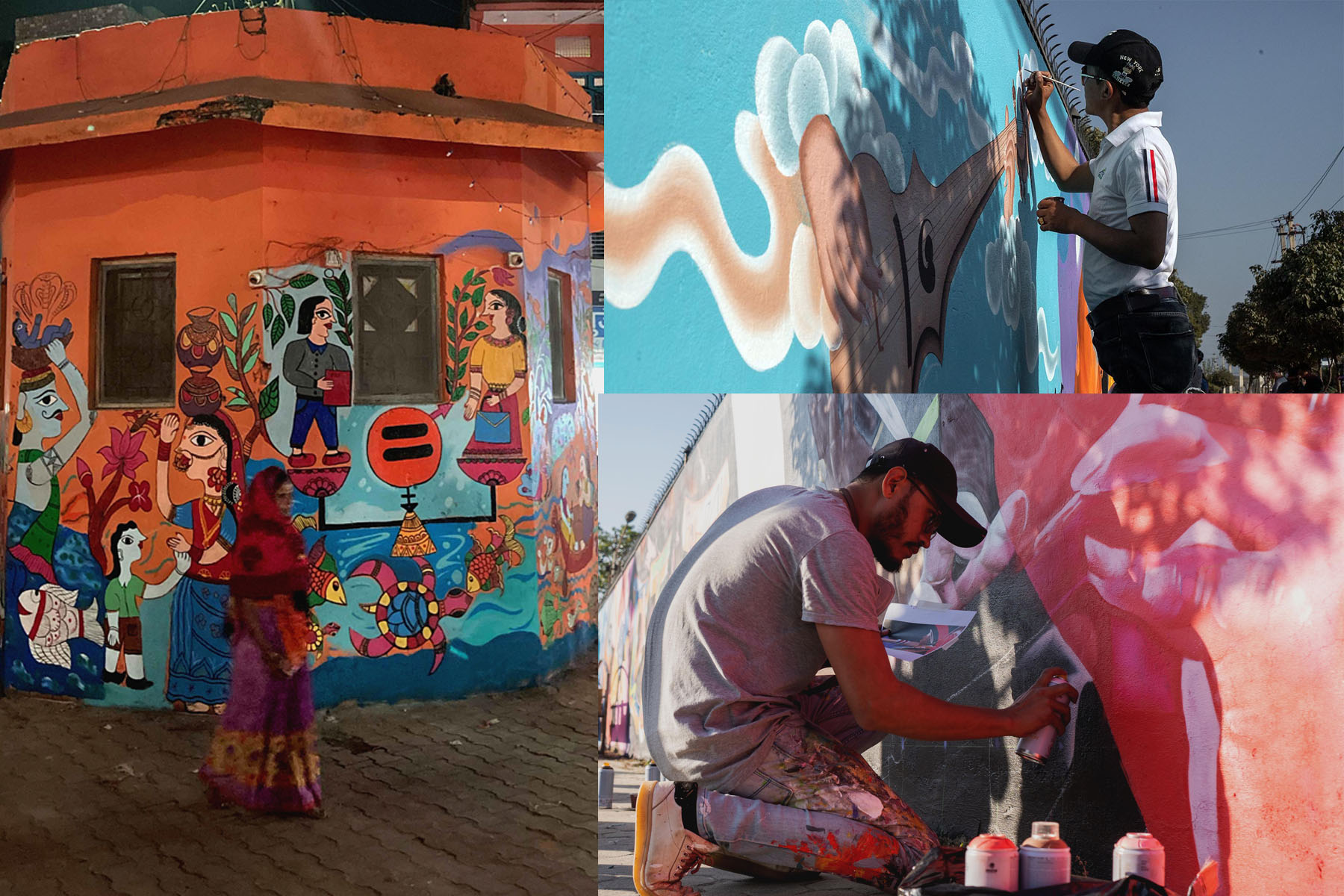 जनकपुर र काठमाडौंको नयाँ बानेश्वरमा आर्टटुडियोले अमेरिकन दूतावासको सहकार्यमा बनाएको भित्ते चित्र (तस्विर सौजन्यः आर्टटुडियो)